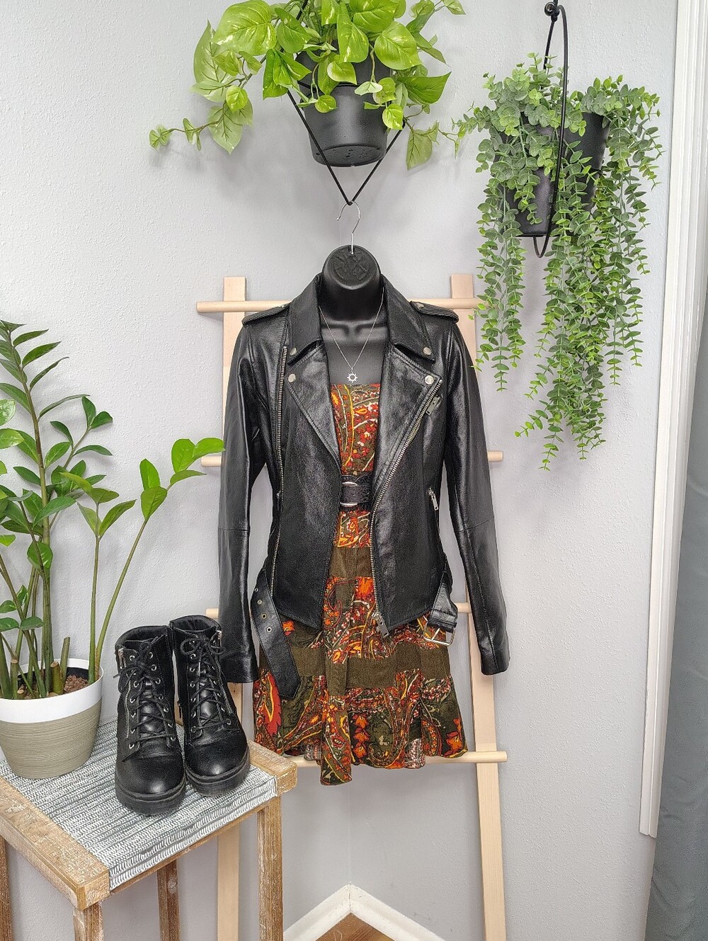 Barneys Black Sheep Leather Moto Jacket With Zipper Detail Waist Belt, Size 6